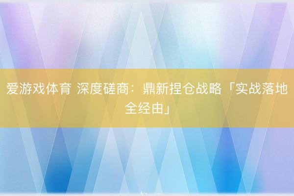 爱游戏体育 深度磋商：鼎新捏仓战略「实战落地全经由」