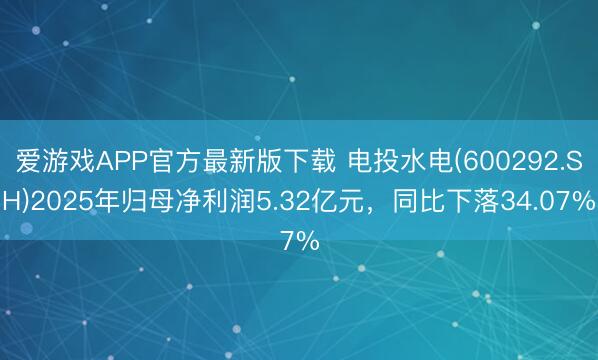 爱游戏APP官方最新版下载 电投水电(600292.SH)2025年归母净利润5.32亿元，同比下落34.07%