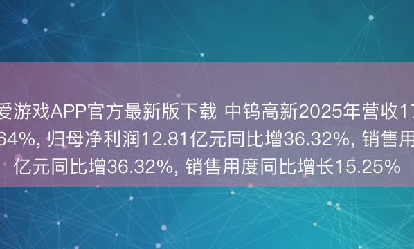 爱游戏APP官方最新版下载 中钨高新2025年营收176.39亿元同比增19.64%， 归母净利润12.81亿元同比增36.32%， 销售用度同比增长15.25%
