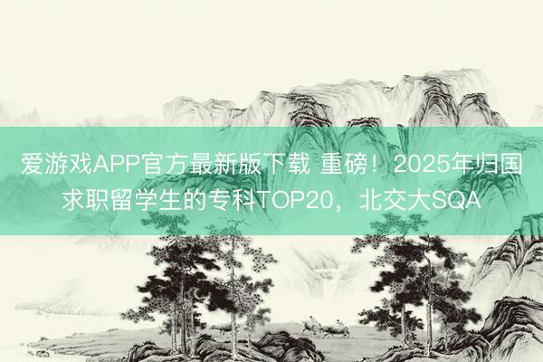 爱游戏APP官方最新版下载 重磅！2025年归国求职留学生的专科TOP20，北交大SQA