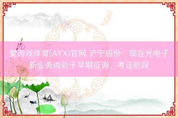 爱游戏体育(AYX)官网 沪宁股份：现在光电子新业务尚处于早期征询、考证阶段