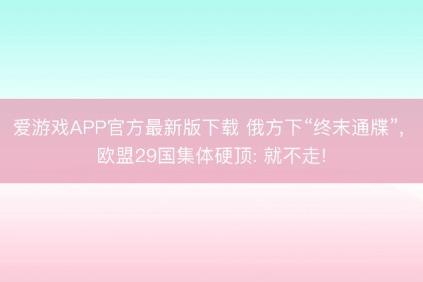爱游戏APP官方最新版下载 俄方下“终末通牒”， 欧盟29国集体硬顶: 就不走!